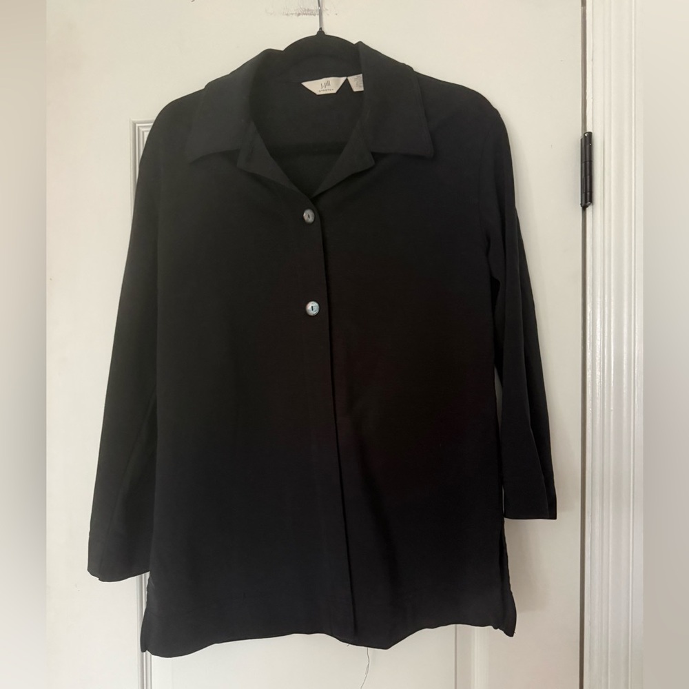 J. Jill Stretch Black Button-Down Jacket Petite Small